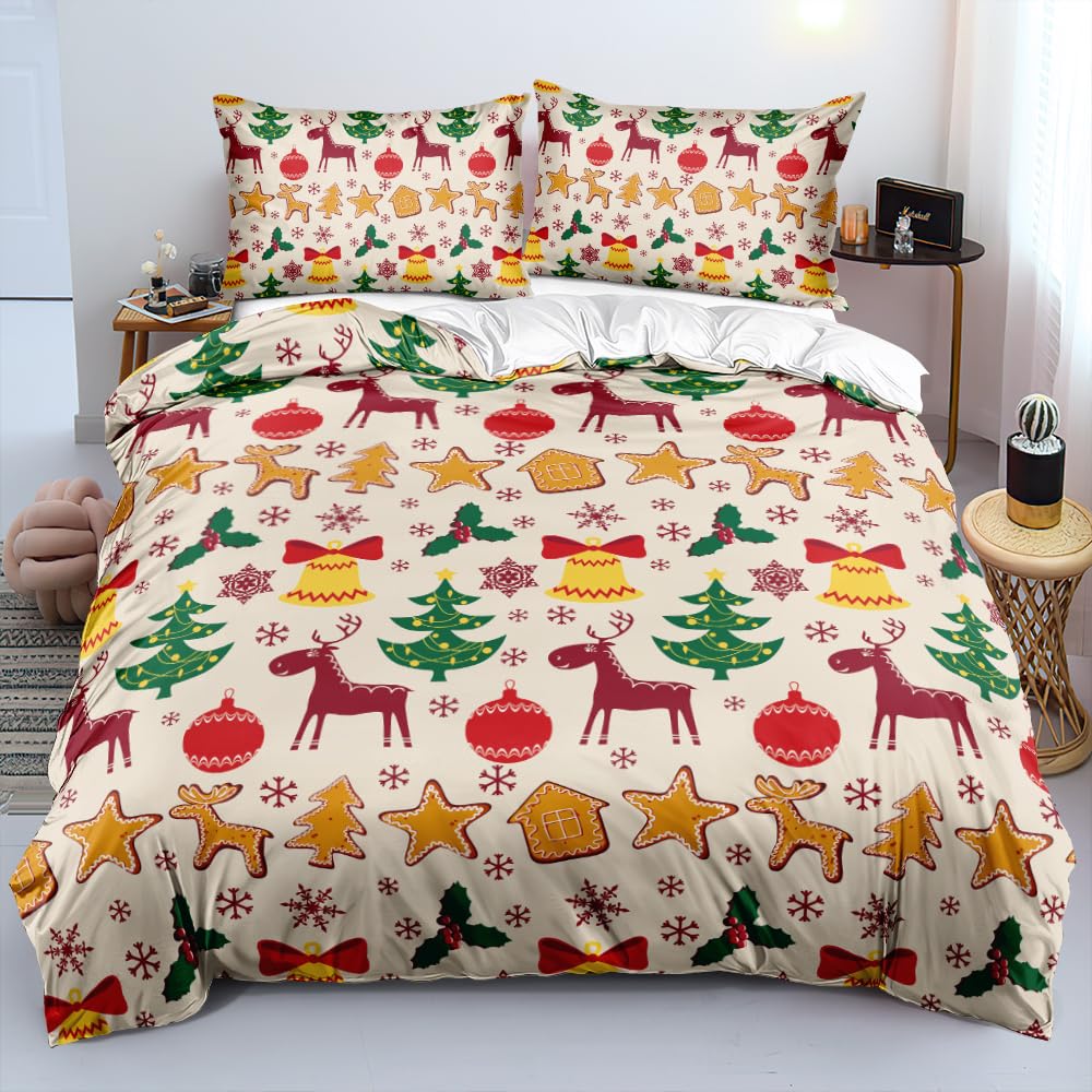 Merry Christmas Duvet Cover Set Red Bow Pattern Comforter Covers And Pillow Shams Buff Color Bedding Sets Twin Size Xmas Decor