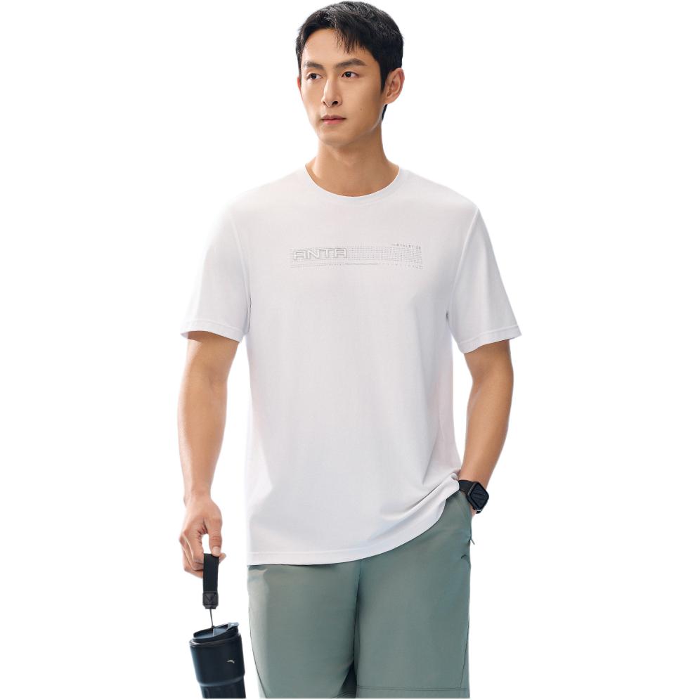 Anta Comfortable Minimalist Letter Round Neck Pullover Running Breathable Thin Short Sleeve T-Shirt Men Tops Pure-White 152527105N-1