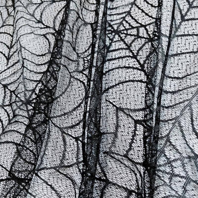 Spiderweb Table Cover for Halloween, Round Black Lace Tablecloth with Soft Fabric Drape for Dessert Display, Entry Table, and Party Decors