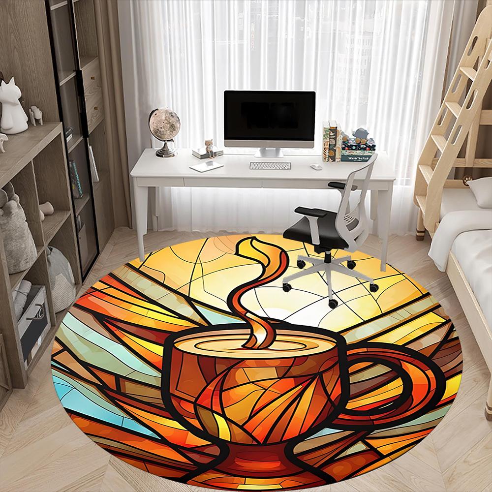 1pc Coffee Cup Office Round Area Rug, Indoor Mat Suitable ForOffice, Under Office Chairs Bedroom Living Room Home Decor, D124