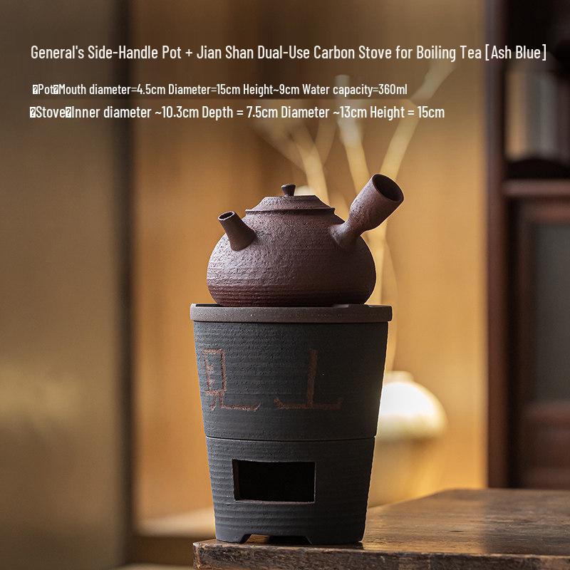Guanlan Coarse Pottery Dual-use Charcoal Stove & Side-handle Teapot for Outdoor Tea Brewing