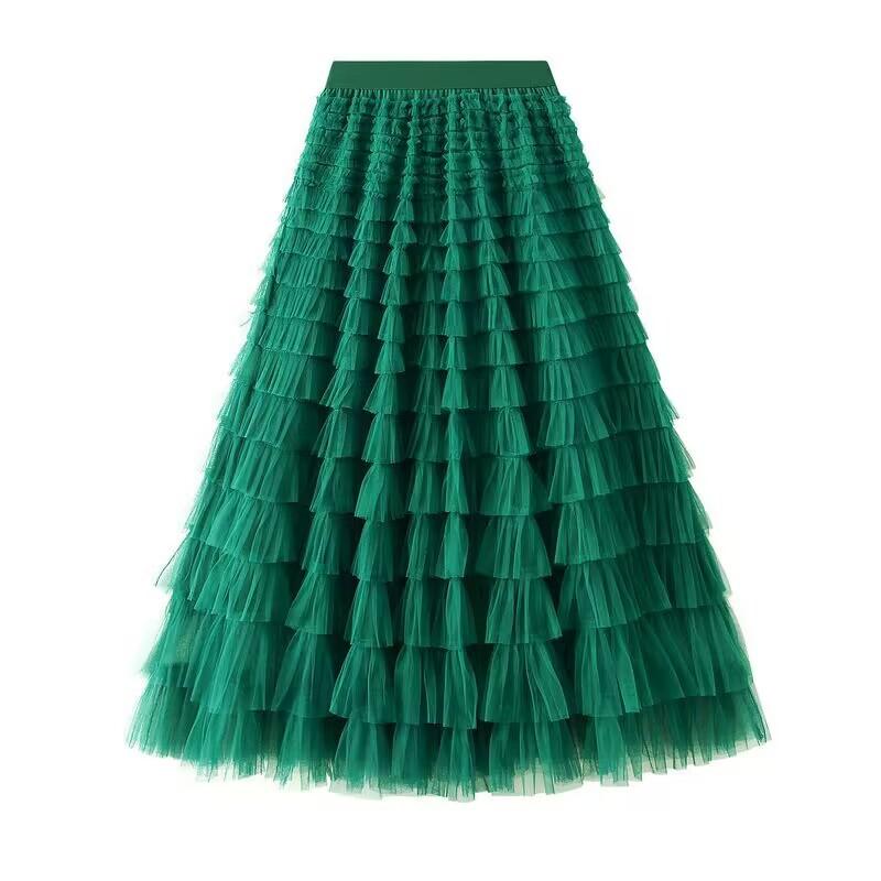 Cake Mesh Patchwork Skirt for Women Elastic High Waist Elegant Stylish Long Skirt Madam's Breathable Lightweight Loose Skirt Work Vacation Party Skirt