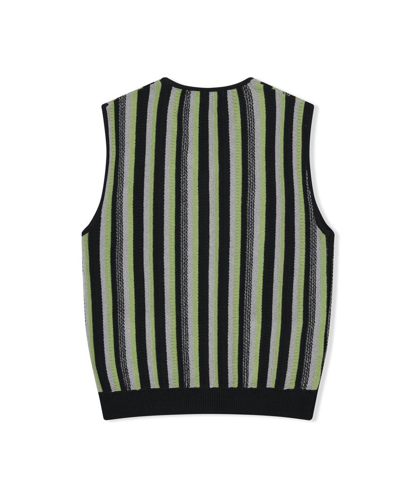Yeseyesee Stripe Knit Zip-Up Vest Black