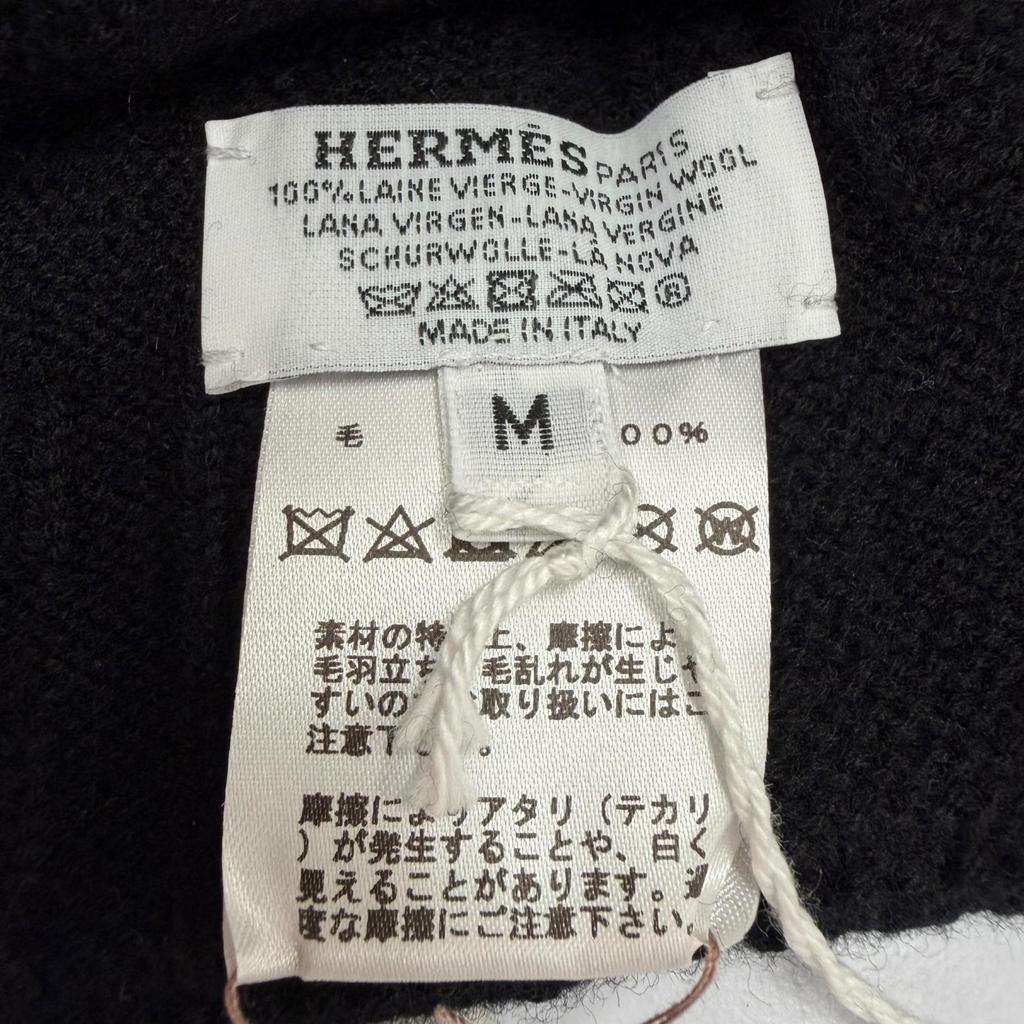 Pristine HERMES Knit cap Frecans Serie Metal Hat black wool mens M Used