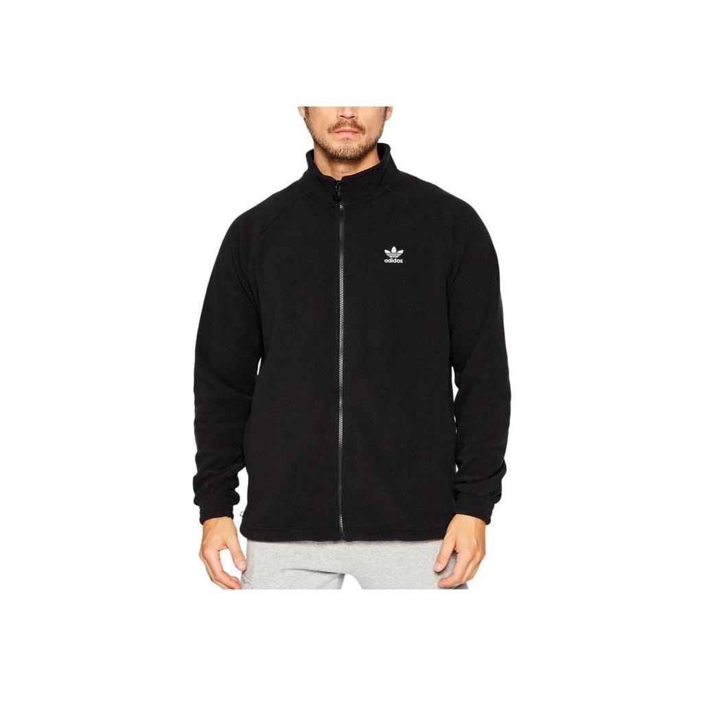 Adidas Originals FW22 Trefoil Fz Teddy Print Zip Collar Jacket Men Outerwear Black HK7295