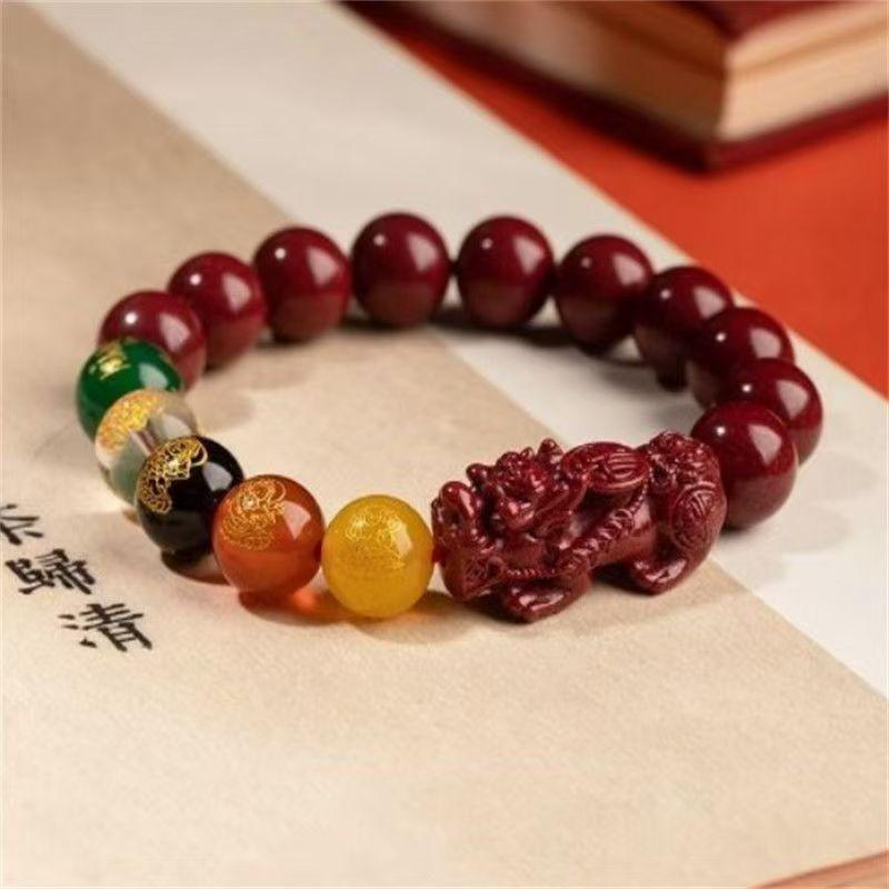 Armband met natuurlijke cinnaber draak en konijn - drie-in-één geluksbrenger en originele armband van ertskralen