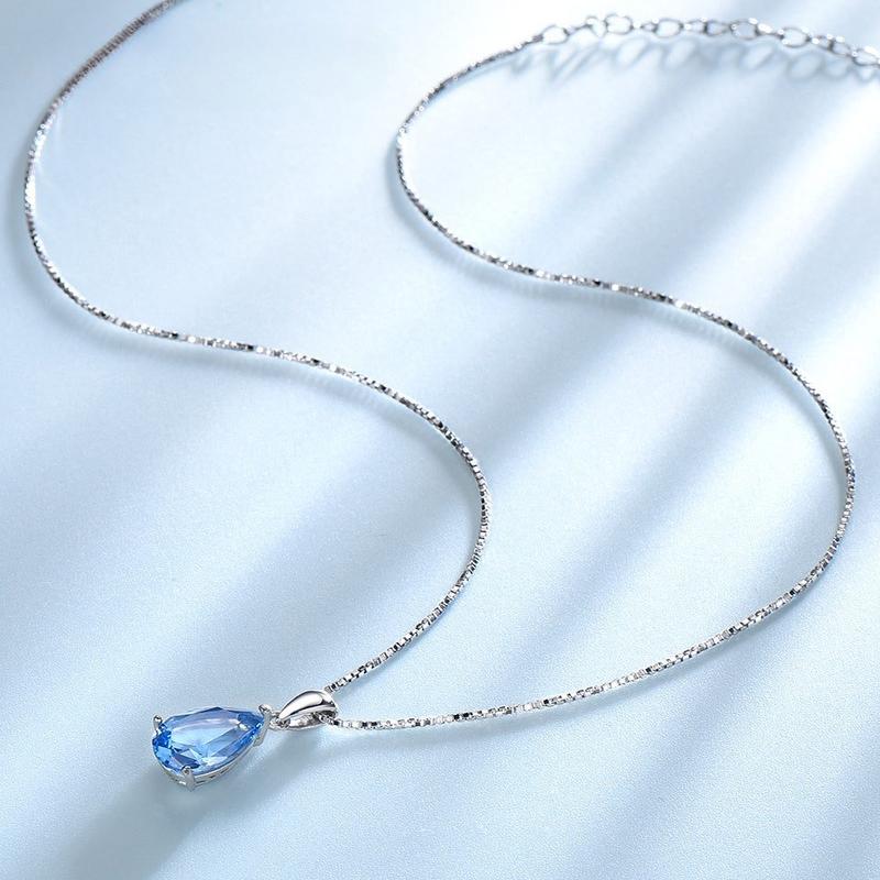 100% 925 Sterling Silver Pendant  Necklace for Women High Quality Gemstone Simple Blue Emerald Wedding Party Fine Jewelry Gift