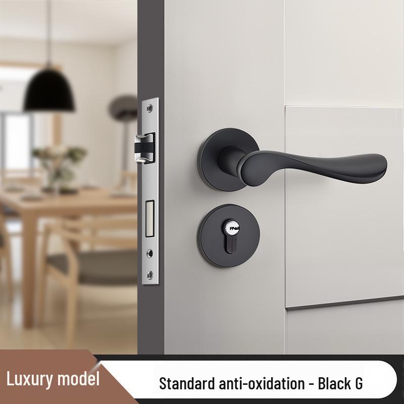 Universal Magnetic Black Bedroom Door Handle Lock - Silent, Solid Wood Design