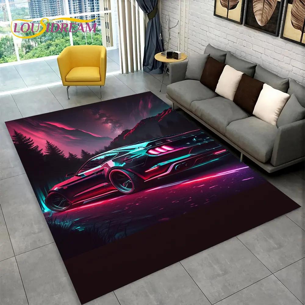 3D závodní auto koberec velký, koberec pro domácí obývací pokoj ložnice pohovka rohožka dekorace, dětská podložka do kuchyně protiskluzová podlahová podložka