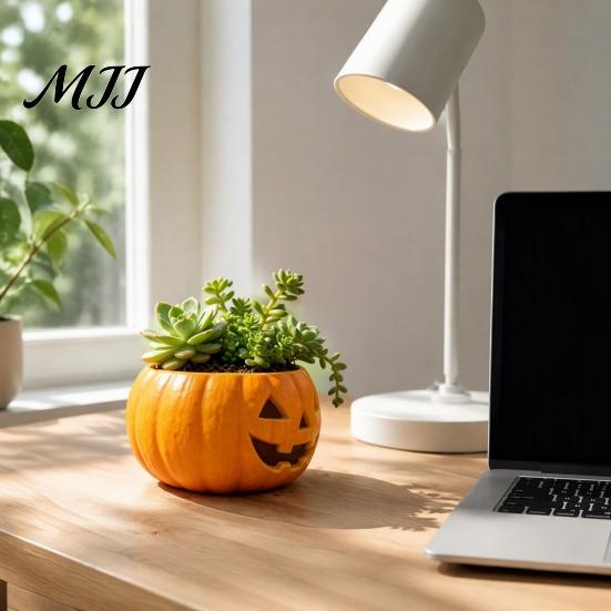 Dekoratives Gefäß für Ziergräser Halloween Kürbis Pflanzgefäß, Harz Jack-O'-Lantern Blumentopf, Kleiner Topf Saisonale Gartenpflanzen Sukkulenten