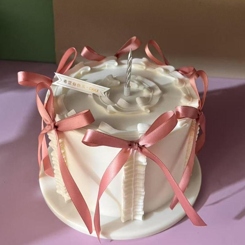 Modelo de Bolo de Aniversário de Simulação 6 Polegadas / 15cm Estilo Ballet Fada Fita Laço em Forma de Creme Adereço para Foto Decoração de Restaurante Exibição