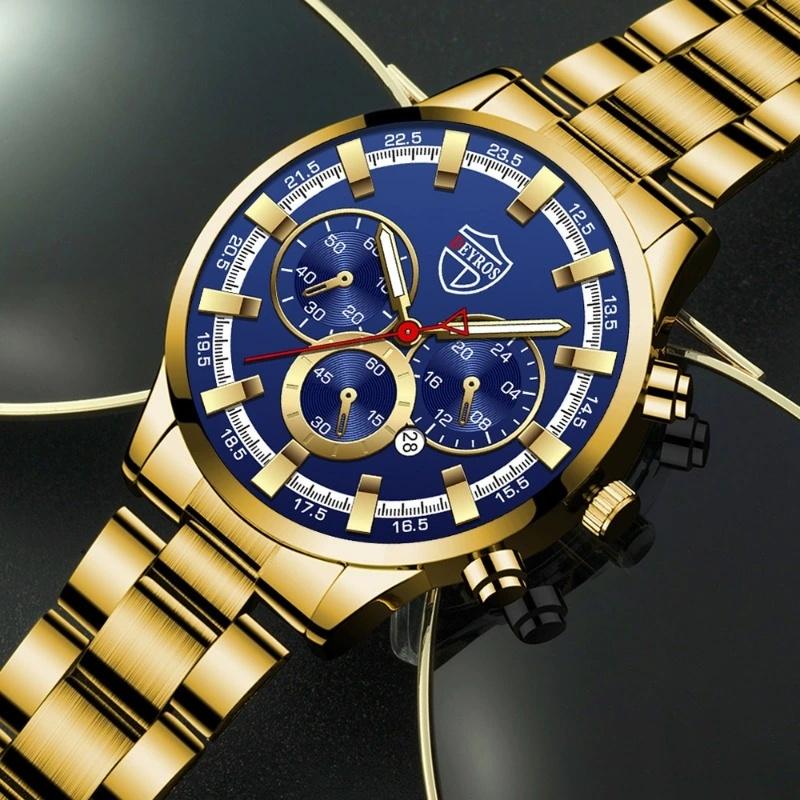3pcs/set Fashion Men's Casual Round Pointer Stainless Steel Quartz Wrist Watch & Bracelet & Necklace, Ideal Choice for Gifts