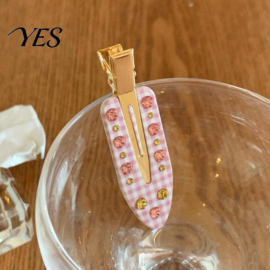 Smooth Opening Hair Clip Acetate Sheet Plate Hairpin, Rounded Rhinestones Inlay Pin, Elastic Clasp for Bangs And Broken Gentle Pattern