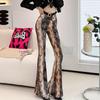 Spring Thin Women's High-waisted Flared Pants Slim Fit Trousers Printed Stretch Flared Pants