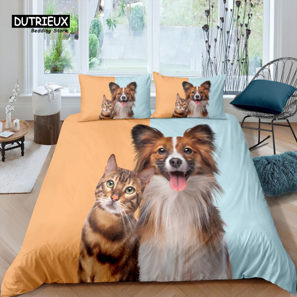 Home Living Luxury 3D Couple Cat Print Bedding Set Duvet Cover Pillowcase Kids Bedding Set Queen and King EU/US/AU/UK Size