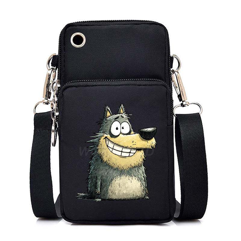 Funny Animals Personality Printing Black Oblique Span Small Bag Multifunctional Casual Portable Mobile Phone Bag