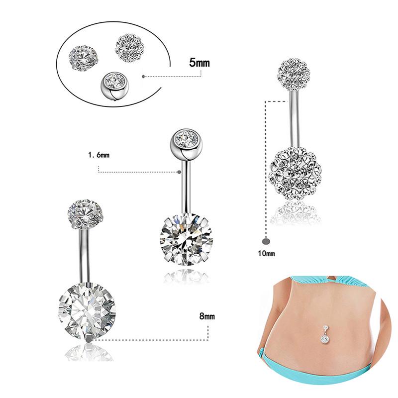 5Pcs/Set Stainless Steel  Navel Belly Button Rings Bar Piercing Jewelry
