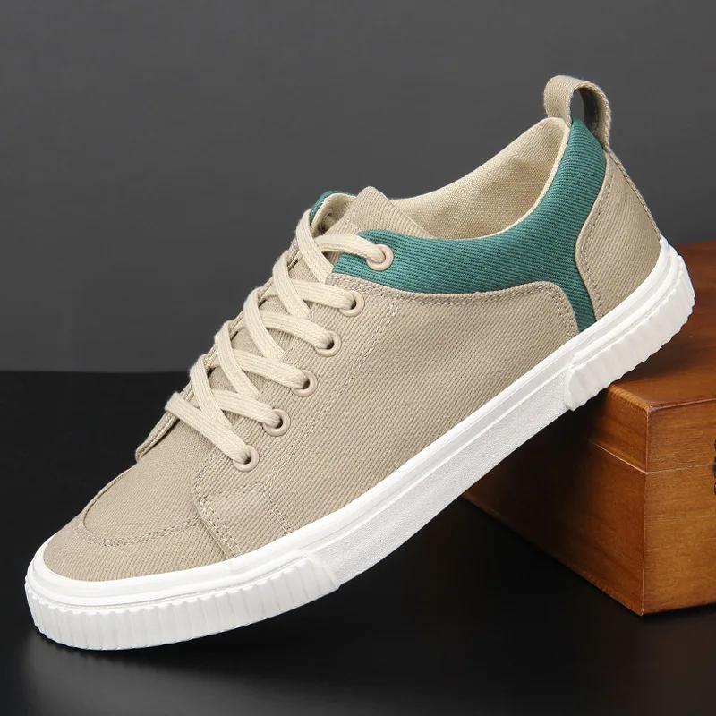 Fashion Men's Sneakers Spring Canvas Shoes Breathable Lace Up Casual Men Versatile Flat Bottomed Cloth Shoes Anti Skateboard Shoes Tenis