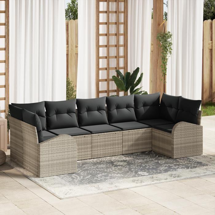 VidaXL Ensemble de sofa de jardin 7 pièces avec coussins gris clair en poly rotin 3346192