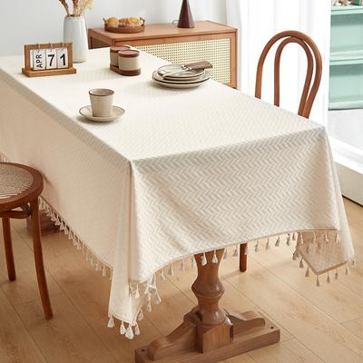 Farmhouse Style Beige Tassel Table Cover, Suitable For Buffet Table, Holiday Dinner, Party, Dining Room, Wedding Rectangular Western Tablecloth