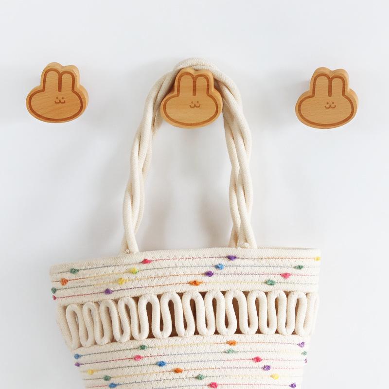 Cartoon Design, Cute Animal, Solid Wood Hook, No Punching, Wooden Adhesive Hook, Beech Wood, Clothes Hook At The Entrance of The Door, Cabinet Handle
