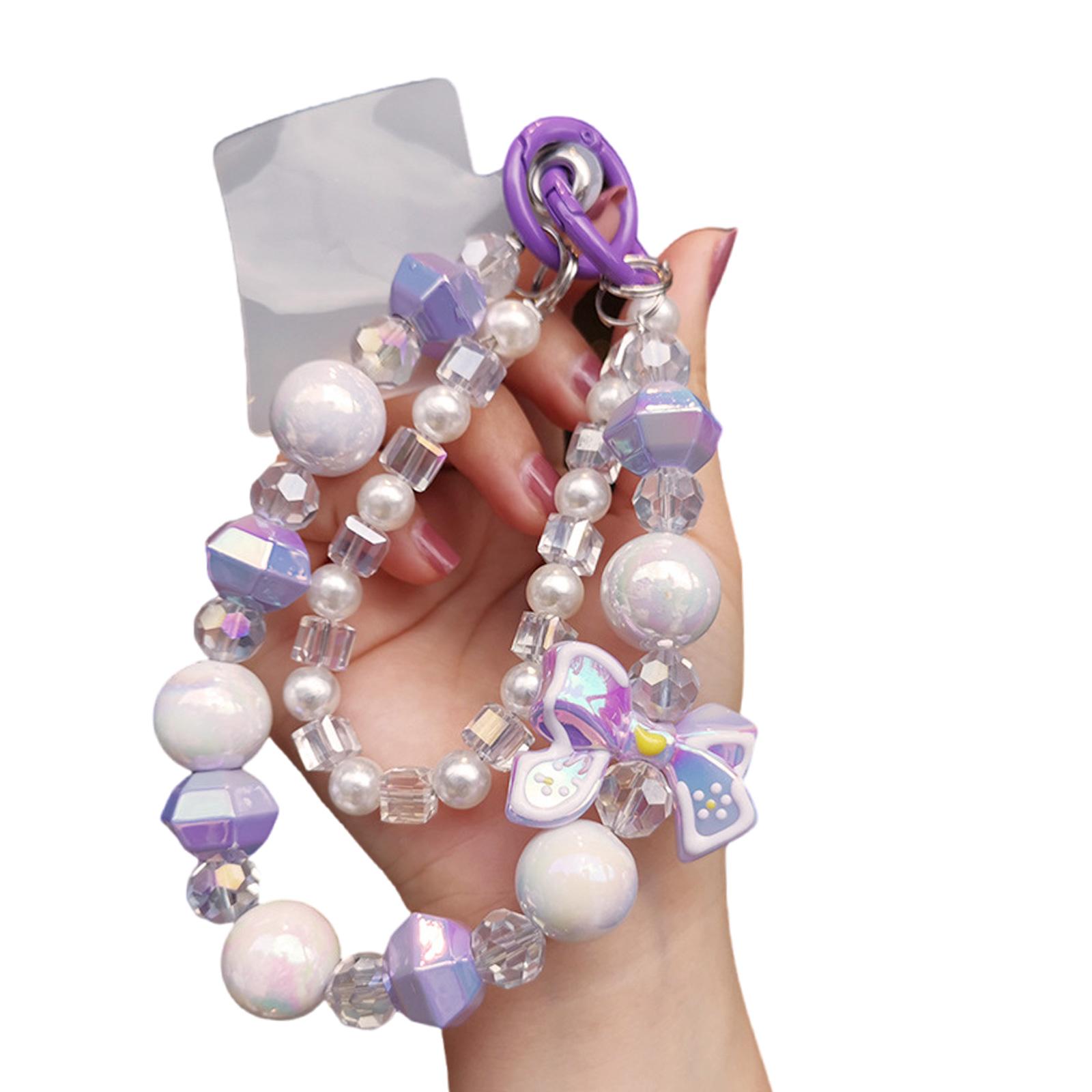 

Стильный браслет-бант, шнурок для телефона, прочные полимерные бусины, цепочка для телефона, универсальная совместимость для мобильных устройств фиолетовый