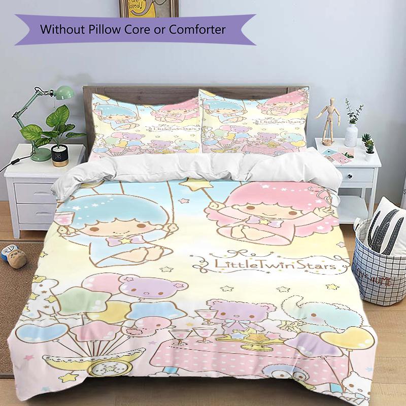 3pcs Little Twin Stars Celebration Bedding Set Includes Quilt Cover and Pillowcases, Suitable for All Seasons, Machine Washable Ideal Gift S060