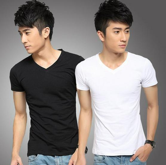 Men's Korean Style Slim Fit Short Sleeve T-shirt in Pure White for Couples