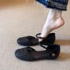 French woven hollow design sandals women's summer wear 2025 new one-word with camellia bag and flat shoes