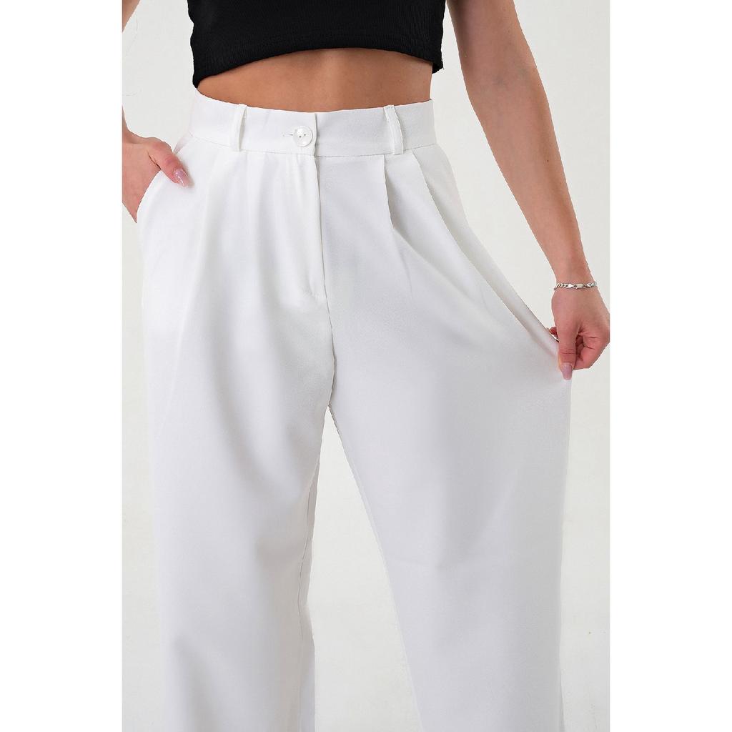 Woman White High Waist Palazzo Pants