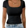 Women's 2025 Summer U-Neck Slim Casual T-Shirt - Short Sleeve Fashion Pullover