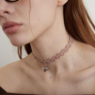 MERRYMOTIVE Heart and Rose Pink Knit Choker