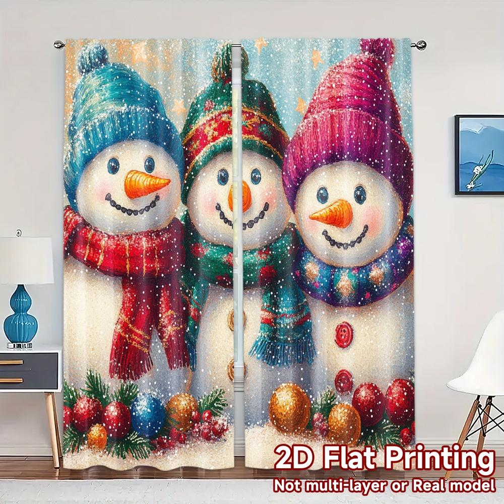 

2pcs Curtains Cute Snowman Christmas Festive Chic Curtains&Drapes Versatile 100% Polyester Curtains Decorations Perfect for 100*130 Rod Pocket 1pcs