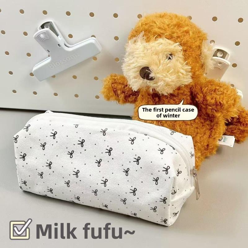 

High Appearance Level Cute Girl Student Makeup Bag Large Capacity Stationery Storage Bag Bow Pen Case Pencil Case белый