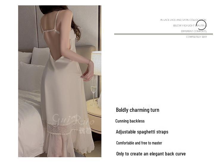 Gorgeous Backless Ice Silk Spaghetti Strap Dress with Padded Mesh Loungewear Set P3345