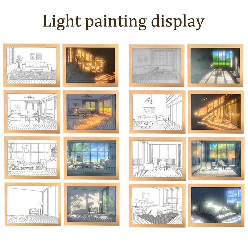 INS Deco Led Light Painting USB Plug Dimming Wall Artwork Table Lamp Gift Indoor Sunlight Window Wooden Photo Night Luminous
