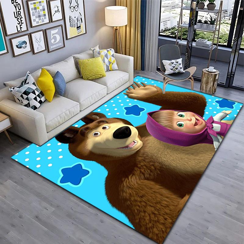 Russian animation Masha and the Bear Fairy Tale Cartoon Carpet Soft Home Living Room Bedroom Door Mat Outdoor Picnic Ground Mat rug T6
