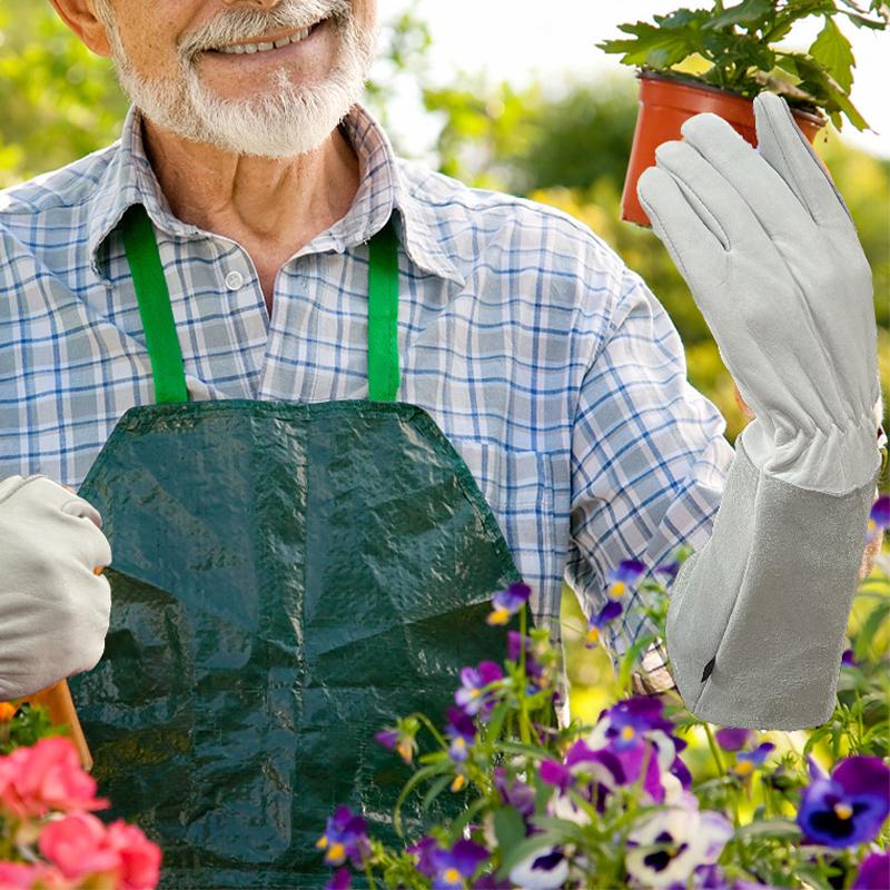 1pair Sheepskin Gardening Gloves Long Sleeve Work Gloves Puncture Resistant Rose Pruning Thicken Wear-resistant Floral Gauntlet