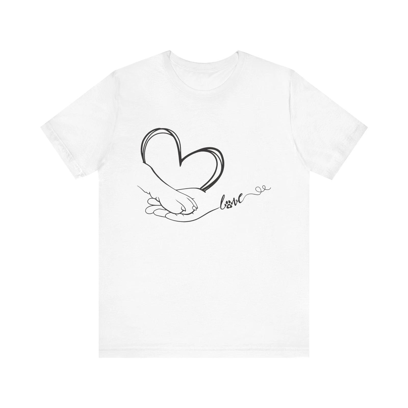 Minimalist Hand and Paw Heart Tee for Dog Cat Lovers Valentine Gift Pet T-Shirt XL