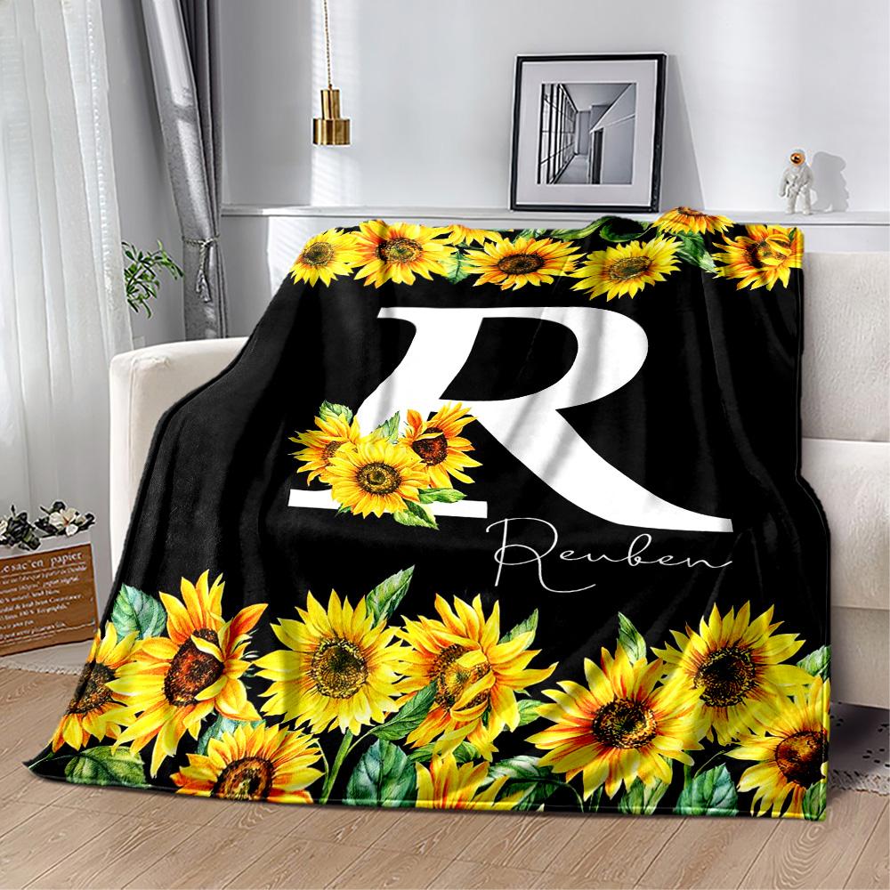 1pc Sunflower Initial blanket Soft and Warm for Sofa Office Camping Travel Livingroom Great Gift for Friends and Family Comfortable