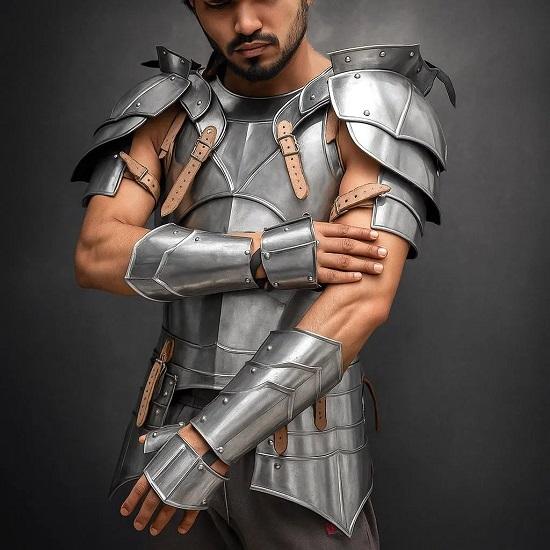 Medieval Half Body Armor Suit 18 Gauge Steel Knight Costume LARP Cosplay Chest Plate Pauldrons Renaissance Festival Warrior Gear