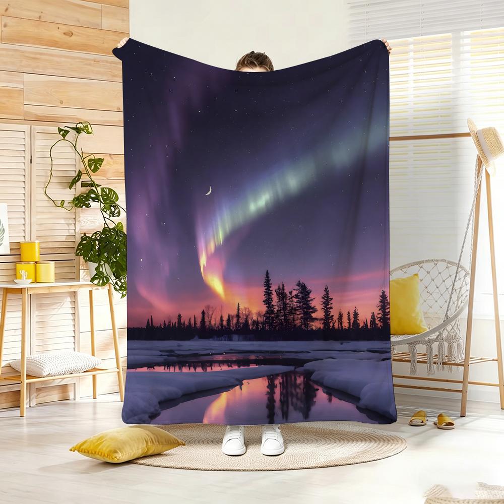 Dreamy Aurora Boreal Throw Lightweight  Flannel Blanket Soft Skin-Friendly For Summer Cooling
