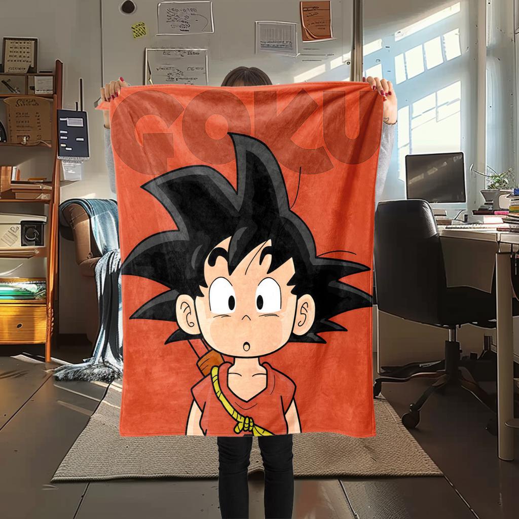 1PC Cute Cartoon Son Goku  Print Flannel Blanket, High Quality All Seasons, Home Decor, Warmth and Comfort, Perfect for Christmas Gifts