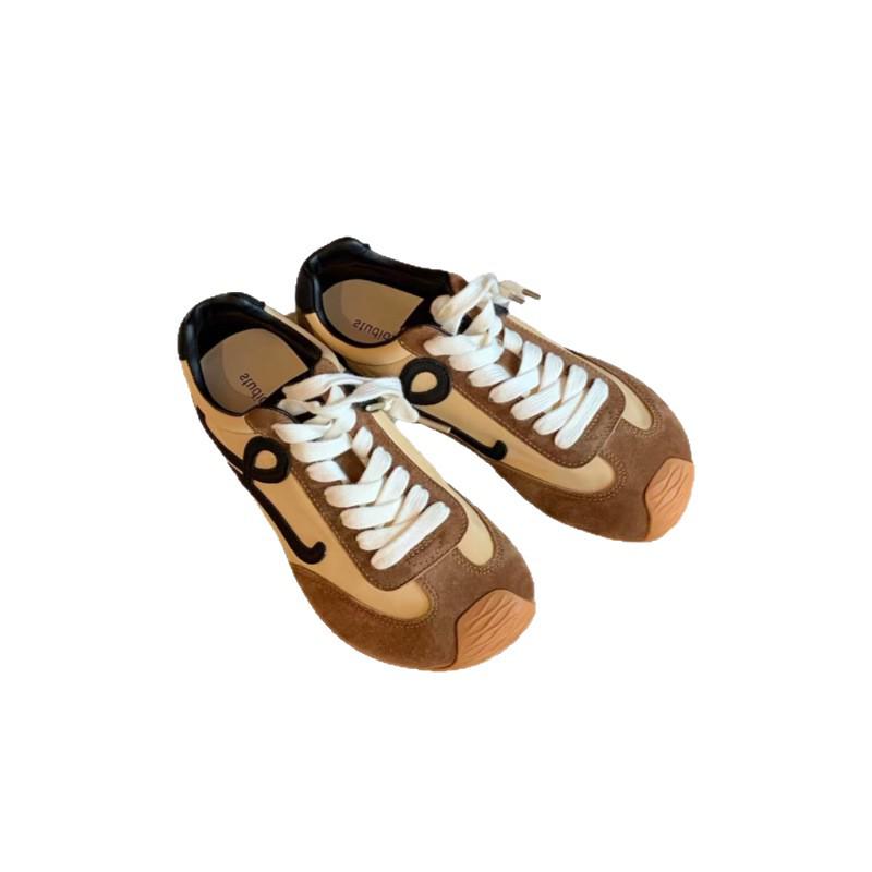 Women's 2025 Inner Height Boosting German Training Shoes - Cute Head Tilt Korean Style Lace-up Casual Genuine Leather Forrest Gump Sneakers