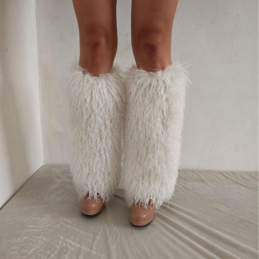 Fellimitat Lockiges Flauschiges Beinwärmer 40cm Knielang Mädchen Socken Warmer Knieschutz Spicy Girls
