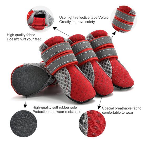 4Pcs Pet Sneakers Reflective Fastener Tape Anti-skid Breathable Pet Dogs Mesh Sneakers for Outdoor