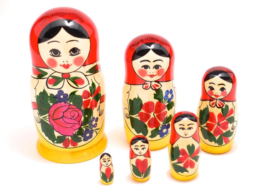 Semenov Matryoshka Set of 6 Traditional Red Patterns [Russian Goods]