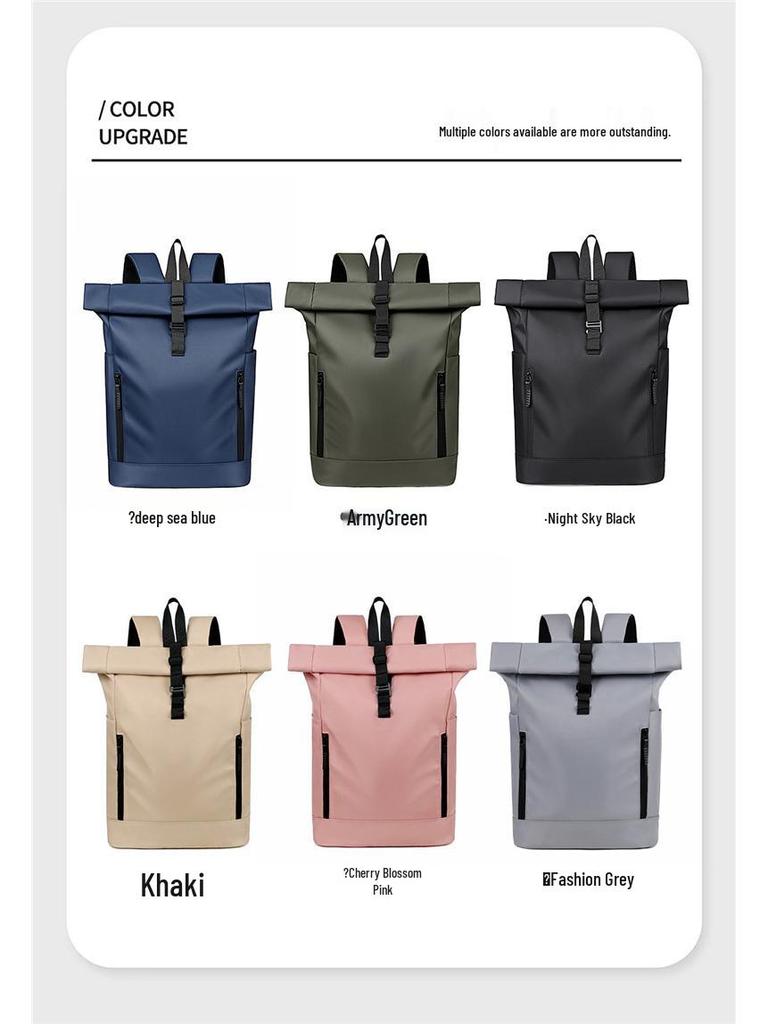 Herrryggsäck med rulltopp, vattentålig, för bärbar dator: Stor kapacitet för arbete, resor och högskola.