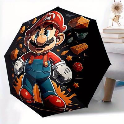 1 stuks Mario Avontuur Automatisch Open/Sluitend Opvouwbaar Draagbaar Schattig Schattig Paraplu met 8-Ribben Structuur voor Dames/Heren, Gebruik het hele jaar door a0901060
