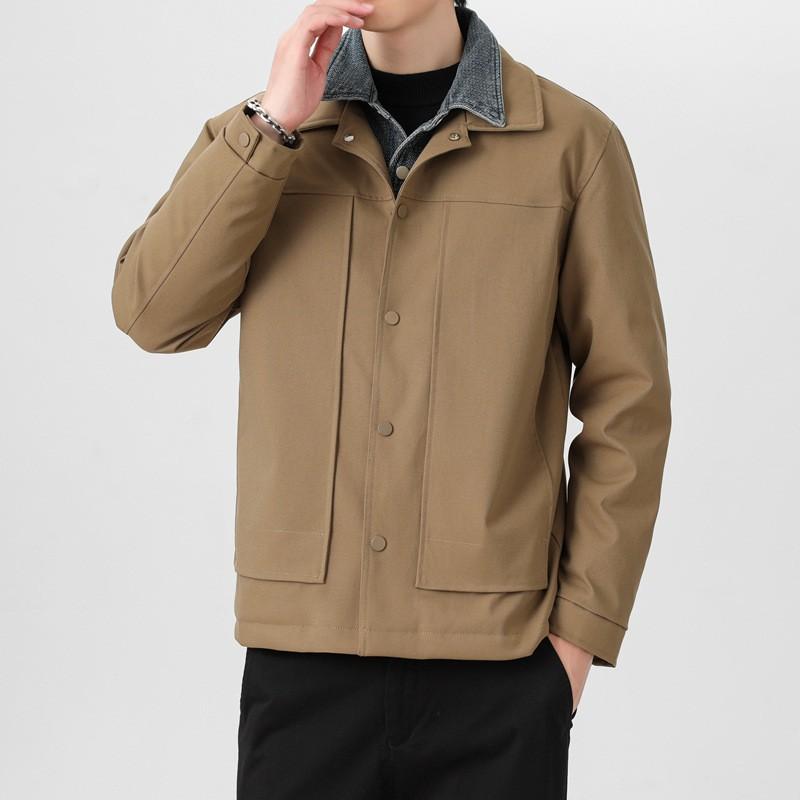 Mens Loose Fit Down Jacket With Faux Two-Piece Design 90% White Duck Winter Casual Outerwear